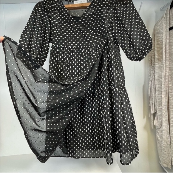 Zara Black and White V-Neck Puff Sleeve Mini Dress - Picture 6 of 6